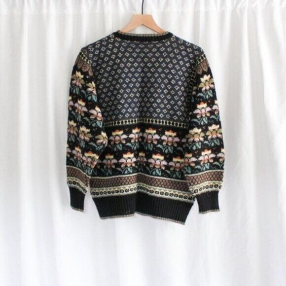 80s Vintage Floral Fair Isle Crew Neck Sweater The Import Workshop Large - Picture 3 of 5